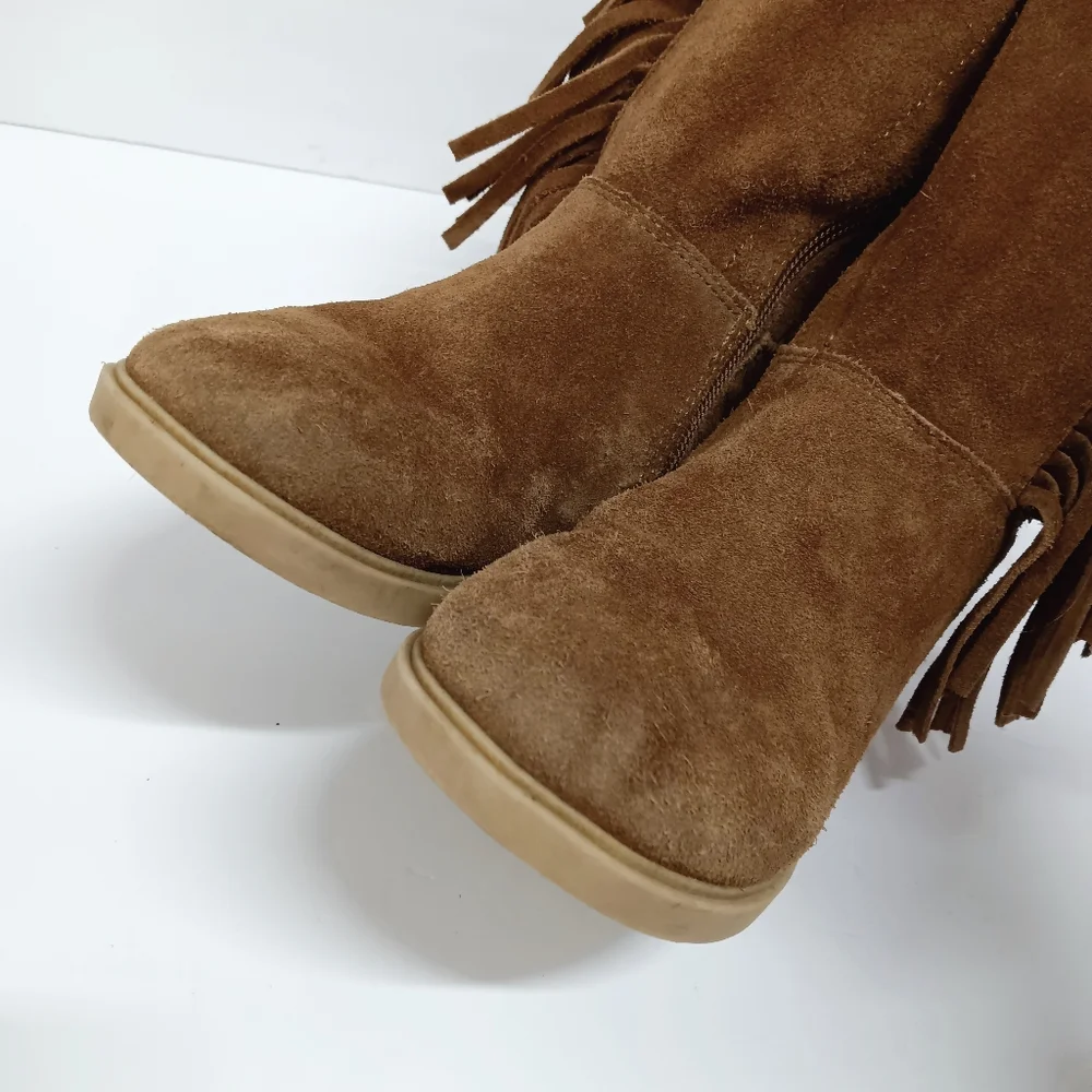 Real Brown Suede Nordstrom Girl's Fringe High Zip Boots Size 10